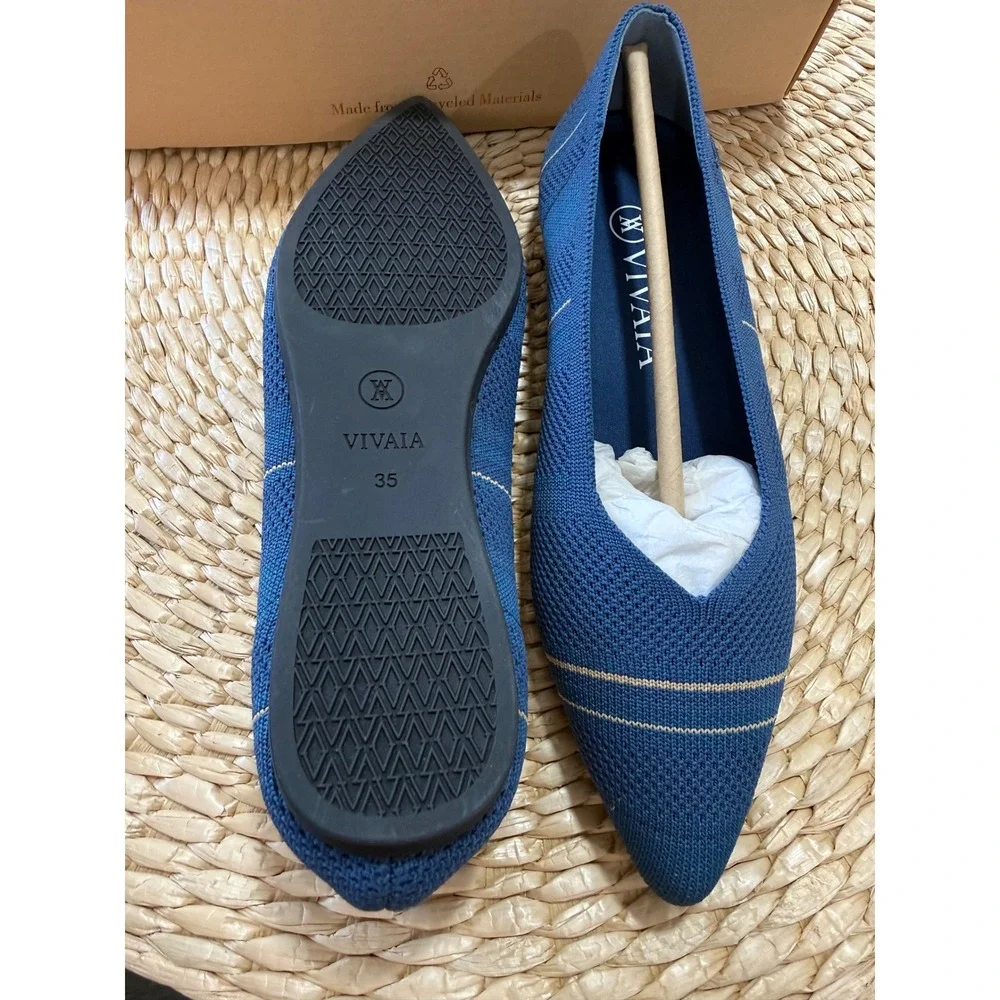 VIVAIA Pointed-Toe Knit Flats Denim Blue Comfort‎ Shoes EU/35 US/5